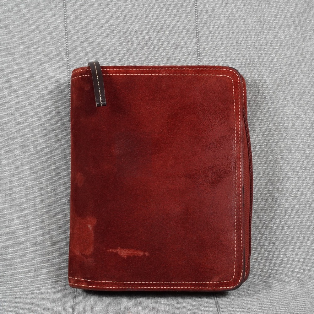 Franklin Covey Burgundy Red Suede Zippered 6 Ring Planner Binder Organizer